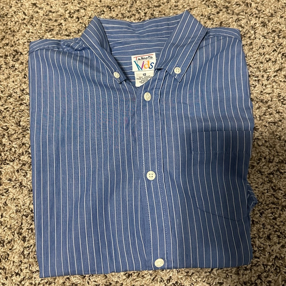Blue Striped Boys Long Sleeve Dress Shirt